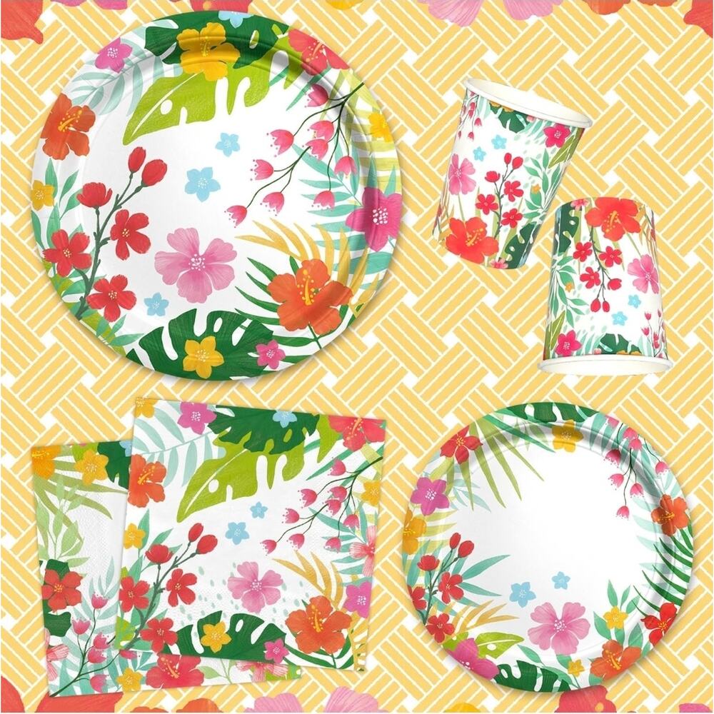 Luau Party Supplies Kit for 25 Hawaiian Party Disposable Plates, Cups, etc. S19 - Picture 3 of 8